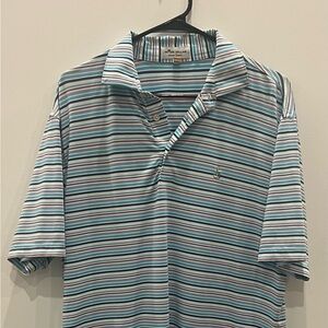Peter Millar Summer Comfort Striped Polo Shirt Men’s Medium Blue Pink Teal Golf